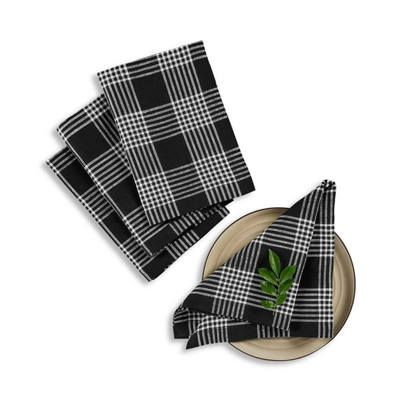 Solino Home Linen Cloth Napkins Set of 4 - 100% Pure Linen Glen Check Black and White Dinner Napkins 20 x 20 Inch for Winter, Holiday - Handcrafted and Machine Washable