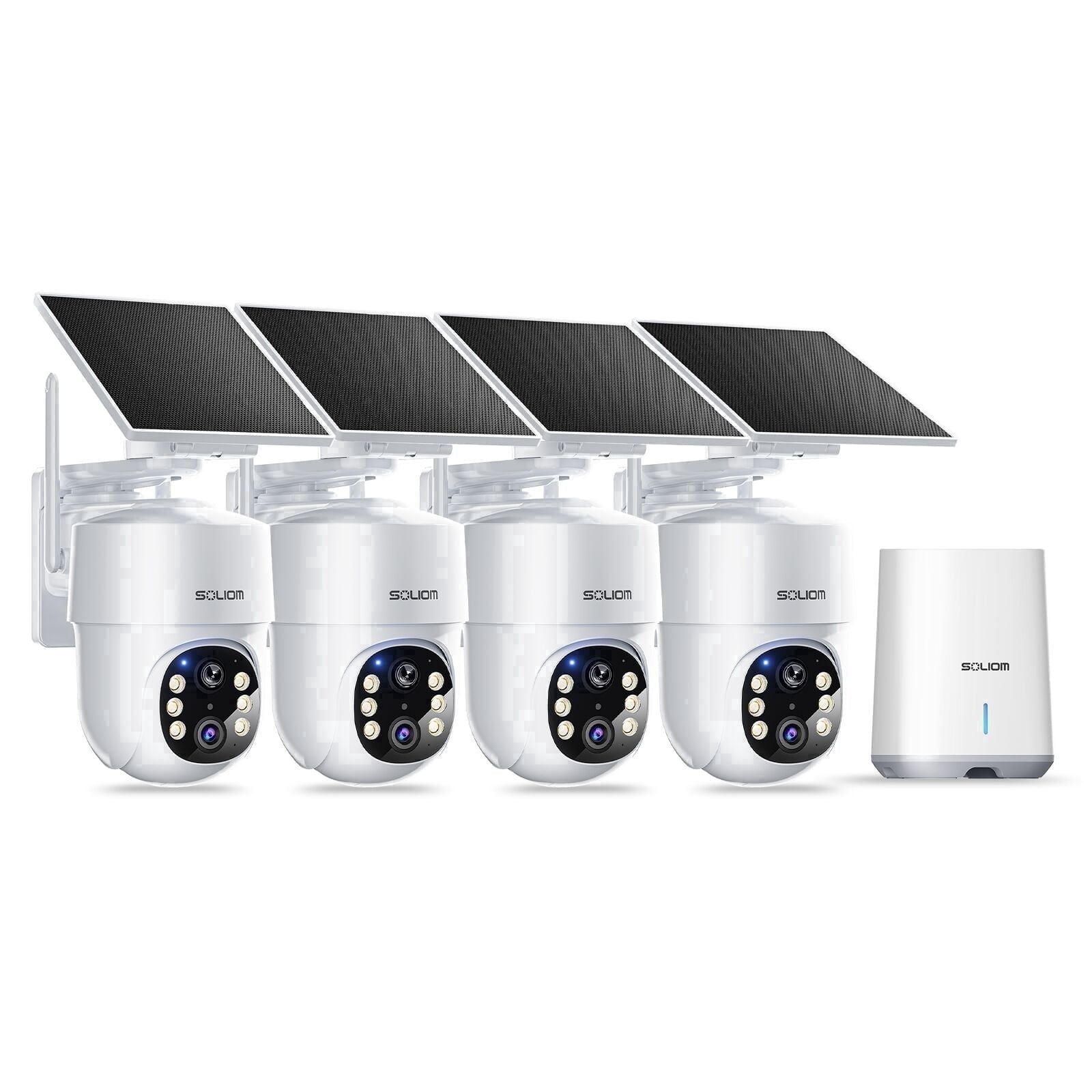 Soliom 5MP Wireless Outdoor Solar Camera (4-Pack) – No Subscription, Auto Tracking, Pan & Tilt, 3K Color Night Vision, Works with 2.4G/5G Routers