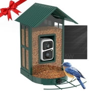 SOLIOM BF08 AI Identify Species Metal Bird Feeder Camera with 5W Solar Panel, Green