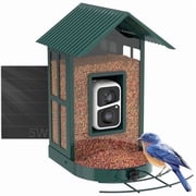 Soliom Metal Bird Feeder Camera, 2.7L Seed Capacity, AI Species Identification, 2K Live View, Instant Alerts, 5W Solar Panel, Squirrel-Proof, Green