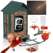 Soliom Bird Feeder with Camera, 5W Solar Powered, 2K HD Live View, AI Species Recognition, Instant Arrival Alerts, 1.6L Seed Capacity, Metal Squirrel-Proof Desi