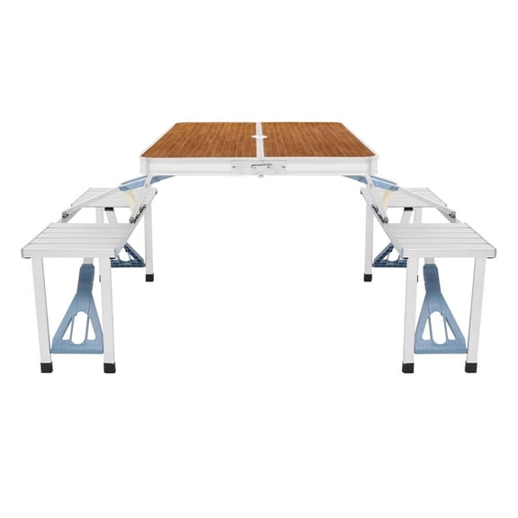 Solirest 4 Ft Camping Picnic Table Set with 4 Seats with Umbrella Hole Folding Lightweight Suitcase Card Table-220 Lbs Support Aluminum Frame, Plastic RV Tabletop for Barbecue,Travel,Outing,Gathering