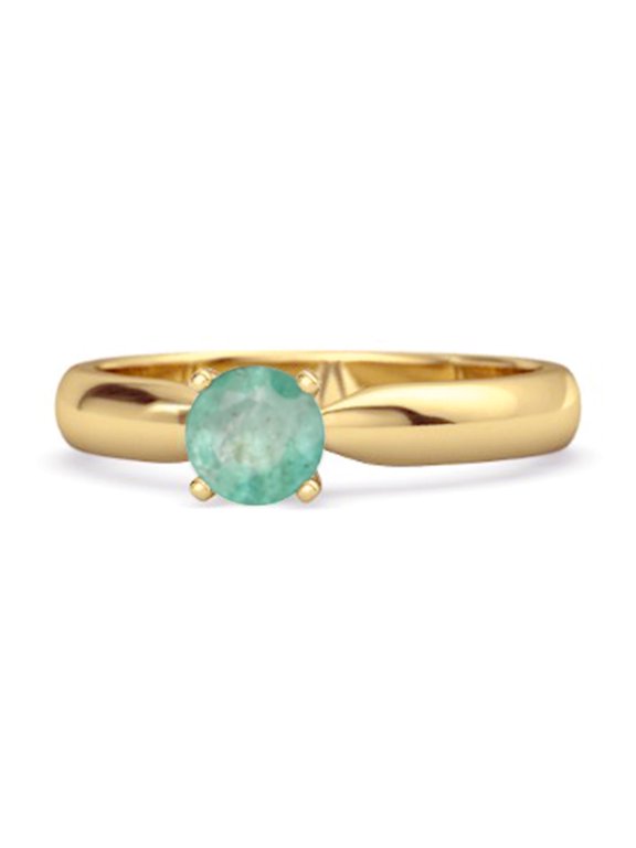 Solitaire 0.25 Cts Round Emerald 925 Sterling Silver Gold Vermeil Promise Women Gifts Ring