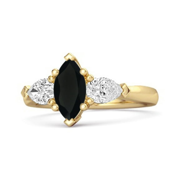 Solitaire 0.25 Ctw Marquise Cut Black Spinel 925 Sterling Silver Gold Vermeil Women Valentines Day Gifts Ring