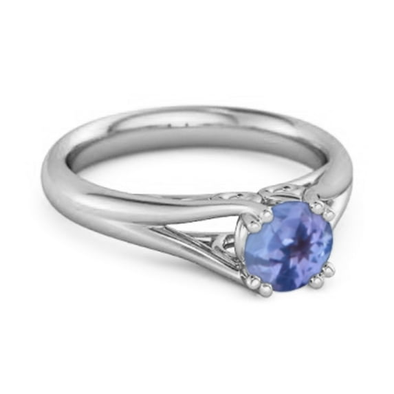 Solitaire 0.25 Ctw Round Tanzanite 925 Sterling Silver Split Women Valentines Day Gifts Ring