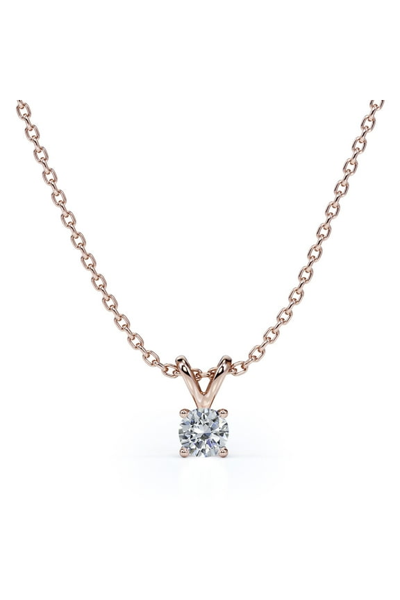 Solitaire 0.33 Carat Round Shape Diamond Pendant Necklace In 18K Rose Gold Plating Over Silver