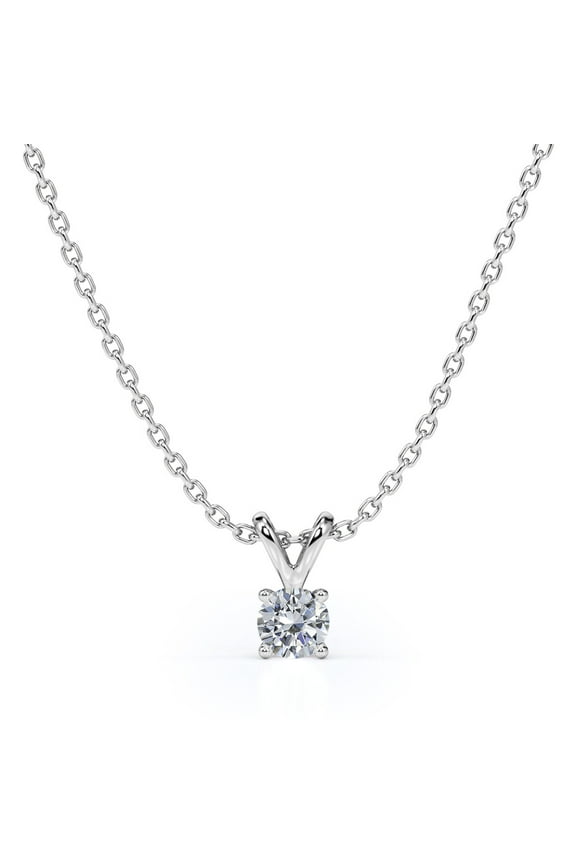 Solitaire 0.38 Carat Round Shape Diamond Pendant Necklace In 18K White Gold Plating Over Silver
