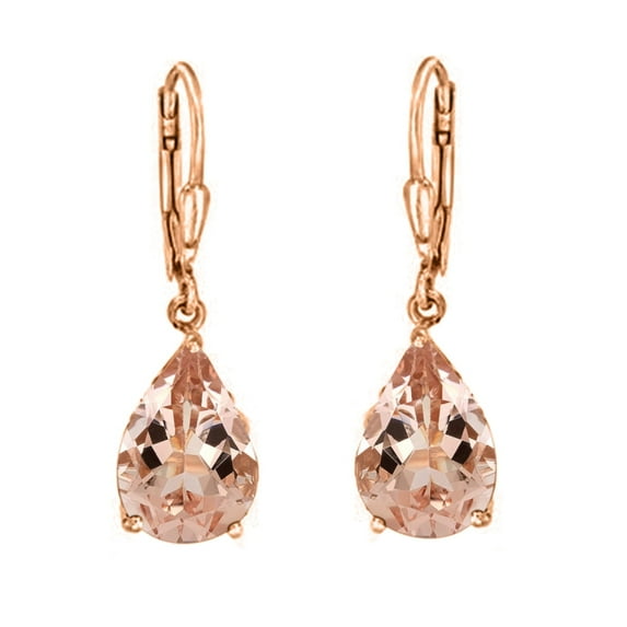 Solitaire 0.75 Ctw Pear Morganite 925 Sterling Silver Rose Vermeil Leverback Women Mother's Day Gift Engagement Earrings