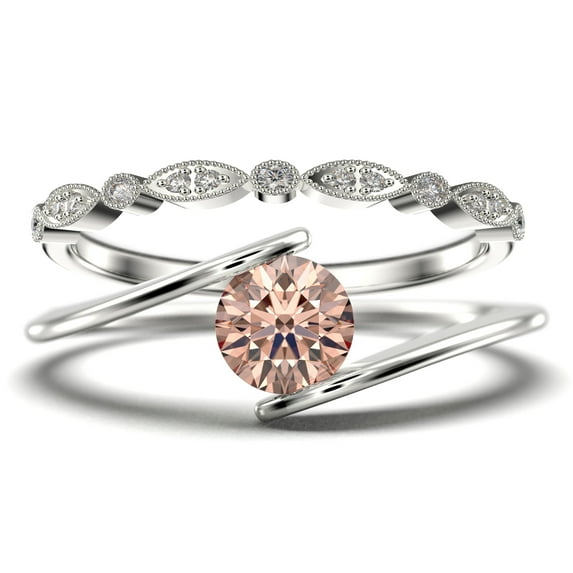 Solitaire 1.50 Carat Round Cut Morganite Unique Engagement Ring, Bridal Rings Set Wedding Ring In 925 Sterling Silver With 18K White Gold Plating Band, Gift For Her, Promise, Anniversary Ring