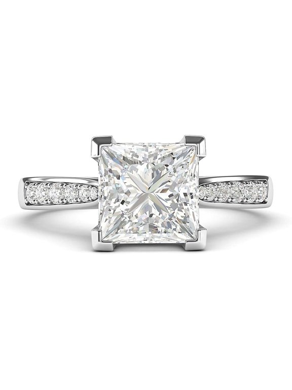 Solitaire 1.5ct Simulated Princess Cut Diamond or Moissanite Engagement Ring Side Stones Promise Bridal Ring