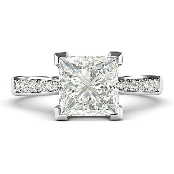 Solitaire 1.5ct Simulated Princess Cut Diamond or Moissanite Engagement Ring Side Stones Promise Bridal Ring
