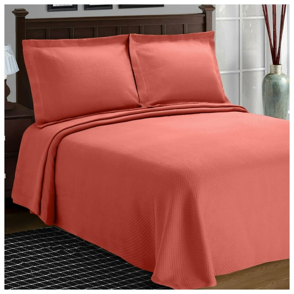 Solitaire 100% Cotton Jacquard MatelassÃÂ© Bedspread Set Coral / Twin