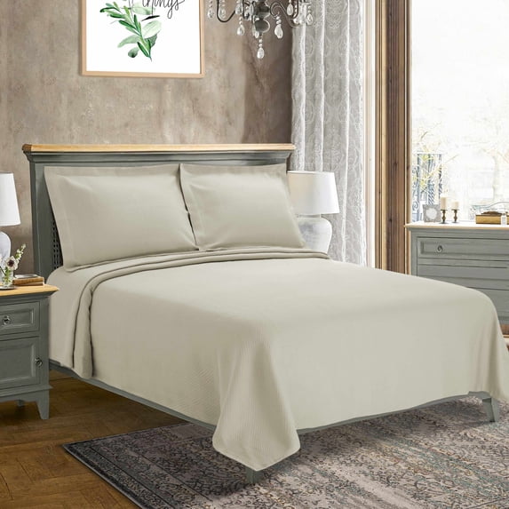 Solitaire 100% Cotton Jacquard Matelassé Bedspread Set Ivory / Twin