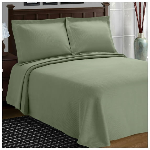 Solitaire 100% Cotton Jacquard Matelassé Bedspread Set Sage / King
