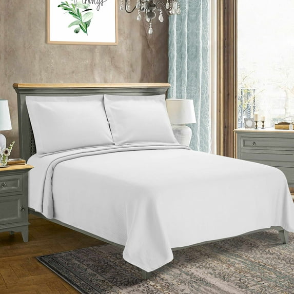 Solitaire 100% Cotton Jacquard Matelassé Bedspread Set White / Twin
