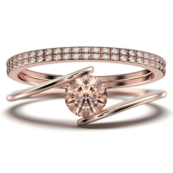 Solitaire 2 Carat Round Cut Morganite Unique Engagement Ring, Classic Wedding Ring, Two Matching Band in 10k Solid Rose Gold Band, Gift For Her, Promise Ring, Anniversary Ring, Trio Ring Set