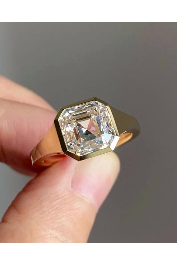 Solitaire 2Ct Asscher Cut Lab-Created Diamond Women Engagement Rings 14k Yellow Gold Plated Silver
