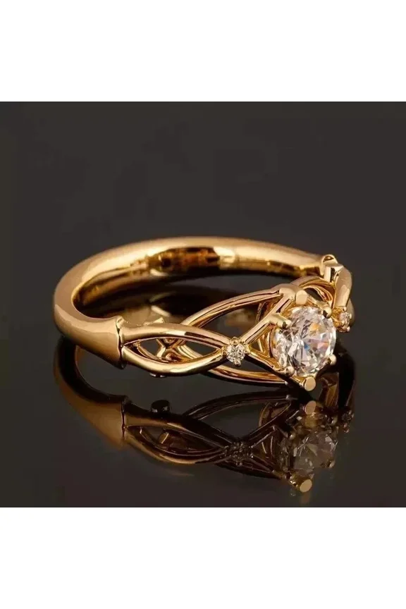 Solitaire 2Ct Round Cut Simulated Diamond Women's Engagement Ring 14K Yellow Gold Plated 925 Silver