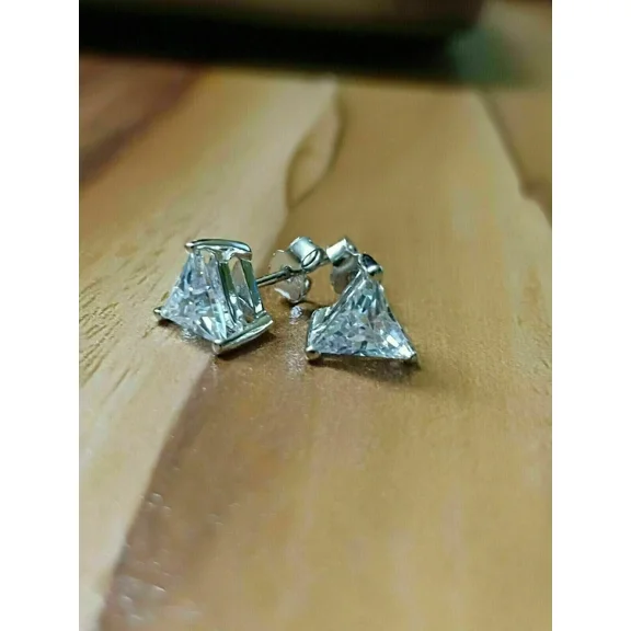 Solitaire 2Ct Trillion -Cut Simulated Diamond Women Stud Earrings 14K White Gold Finish