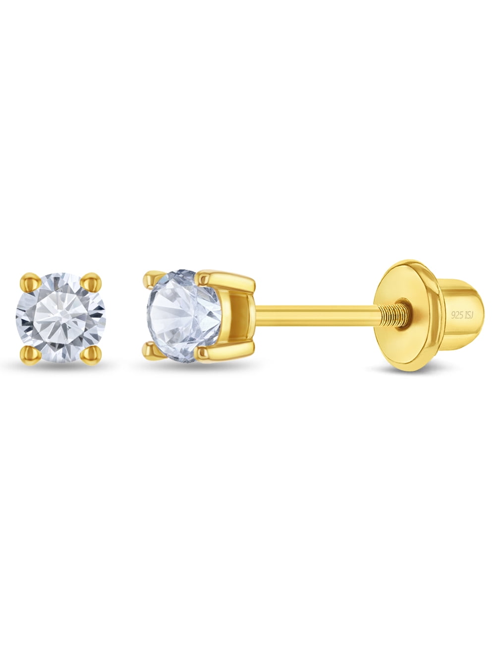 Solitaire 2mm Baby / Kids Earrings Screw Back - Sterling Silver Gold Plated