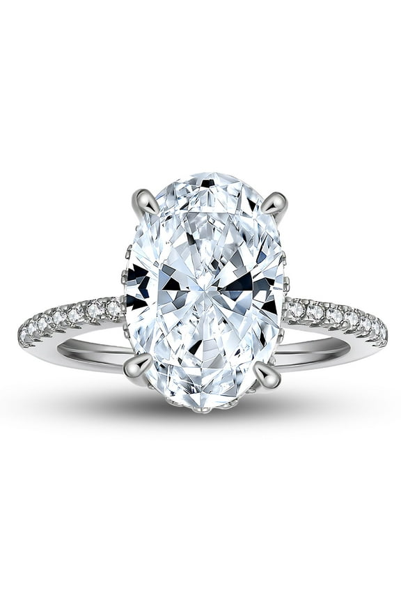 Solitaire 3 Ct Oval Engagement Ring for Women Sterling Silver CZ Ginger Lyne Collection Size 6