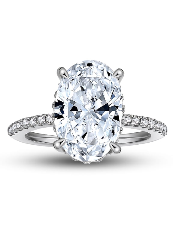Solitaire 3 Ct Oval Engagement Ring for Women Sterling Silver CZ Ginger Lyne Collection Size 6