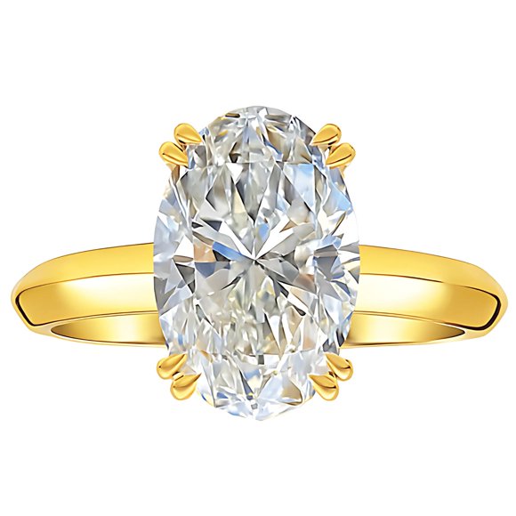 Solitaire 3Ct Oval Cut Engagement Ring for Women Sterling Silver 8A CZ Ginger Lyne Collection - 6,Gold Tone