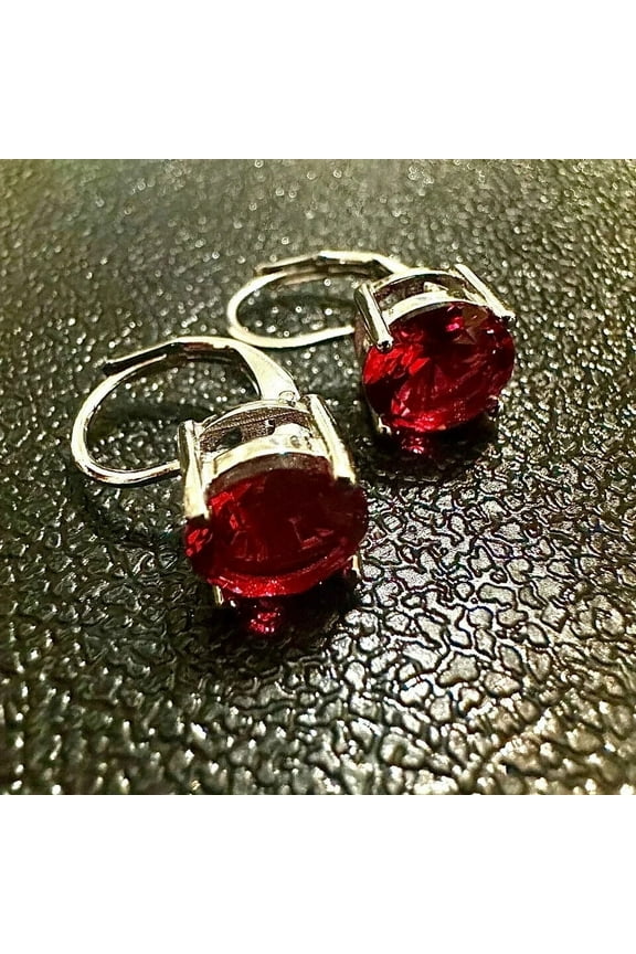 Solitaire 3Ct Round Cut Red Ruby Women's Drop Dangle Earring 14K White Gold Plated