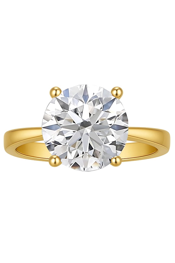 Solitaire 4Ct Round Cut Engagement Ring for Women Sterling Silver 8A CZ Ginger Lyne Collection - 8,Gold Tone