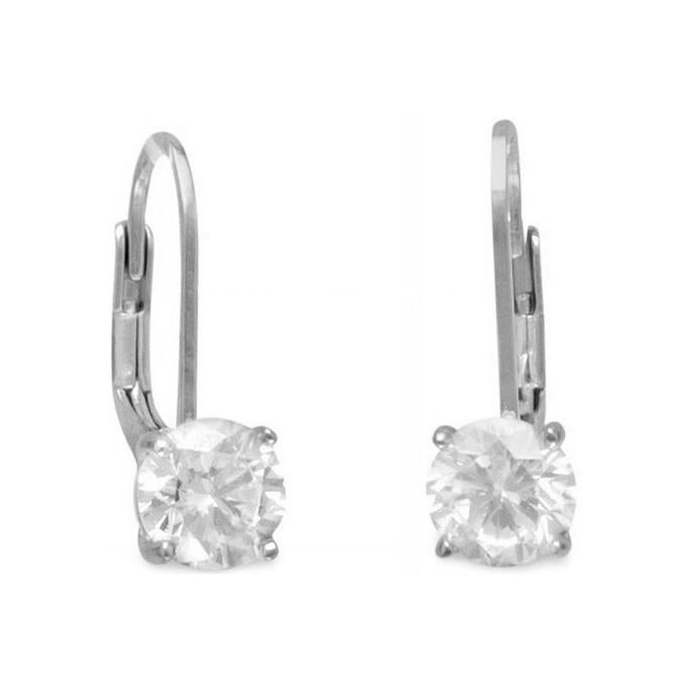 Solitaire 6mm Round Cubic Zirconia CZ Rhodium Over Sterling Lever Back Earrings Solitaire 6mm Round Cubic Zirconia CZ Rhodium Over Sterling Lever Back Earrings