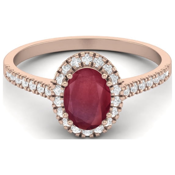 Solitaire 7x5 mm Oval Shape Ruby Glass Filled Halo 925 Sterling Silver Rose Vermeil Engagement Mother's Day Gift Ring