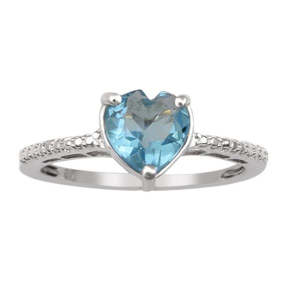 Solitaire 8MM Heart Shape Swiss Blue Topaz 925 Sterling Silver Beaded Shank Women Love Ring