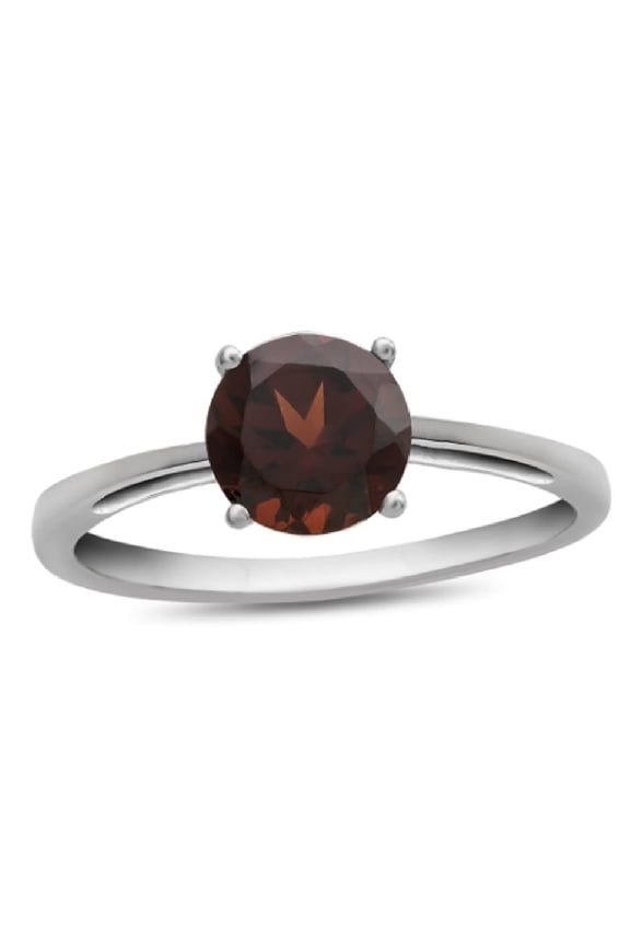 Solitaire 925 Sterling Silver 7 MM Round Natural Garnet Gemstone Valentines Day Gifts Stackable Ring