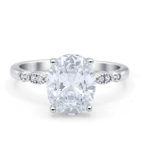 Solitaire Accent Oval Women Engagement Ring Cubic Zirconia 925 Sterling Silver