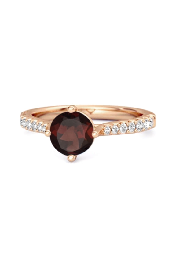 Solitaire Accents 925 Sterling Silver Rose Plated 0.25 Ctw Garnet Princess Women Valentines Day Gifts Ring