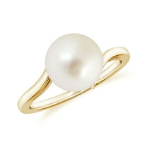 Solitaire Akoya Pearl Ring for Women in 925 Sterling Silver/ Yellow Gold Plated | Twisted June Birthstone Jewelry Gift for Her | Birthday | Wedding| Anniversary| Engagement, 8MM, Ring Size: 5
