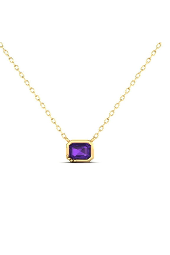 Solitaire Amethyst February Birthstone Pendant Necklace For Women 14K Yellow Gold Over 925 Silver