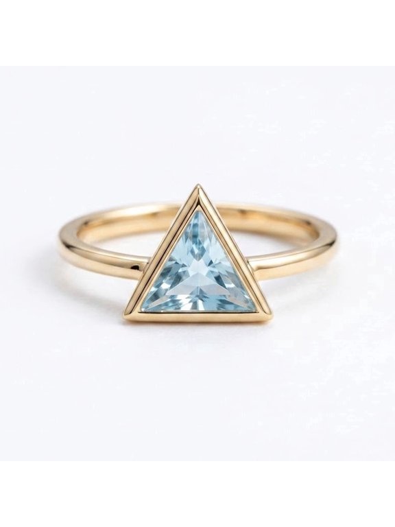 Solitaire Aquamarine Triangle Ring, Dainty Minimalist Ring, Modern Triangle Cut Ring, Geometric Ring, March Birthstone Blue Gemstone Handmade Ring