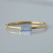 Solitaire Baguette Aquamarine Ring, Gamstone Staking Ring, 925 Starling Silver Ring, Minimalist Jewelry, Gift For Her, Handmade Jewelry