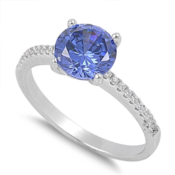 Solitaire Blue Simulated Sapphire Ring 925 Sterling Silver Band CZ Jewelry Female Size 10