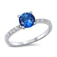 thumbnail image 1 of Solitaire Blue Simulated Sapphire Ring .925 Sterling Silver Band CZ Jewelry Female Size 5, 1 of 4