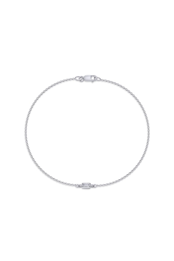 Solitaire Bracelet for Women | 0.05 Carat Baguette Shape Lab Created Moissanite Cable Link Chain Bracelets | 14K White Gold Over Sterling Silver Stacking Dainty Bracelets for Brides- 7.5 Inch