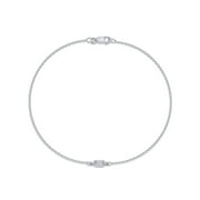 AFFY Solitaire Bracelet for Women | 0.06 Carat Baguette Shape Lab Grown Diamond Cable Link Chain Bracelets | 14K White Gold Over Sterling Silver Stacking Dainty Bracelets for Brides- 6.00 Inch