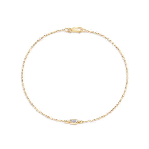 Solitaire Bracelet for Women | 0.06 Carat Baguette Shape Lab Grown Diamond Cable Link Chain Bracelets | 18K Yellow Gold Vermeil Stacking Dainty Bracelets for Brides- 6.00 Inch