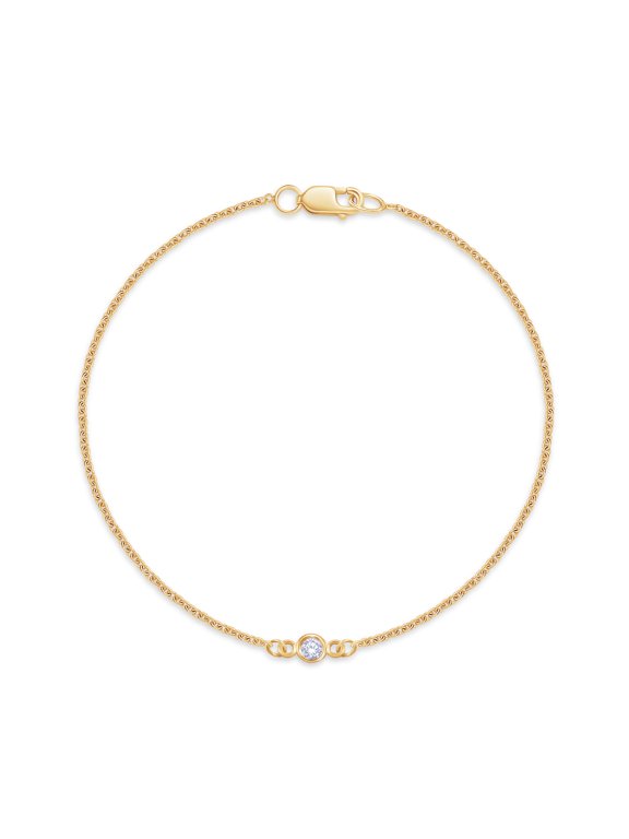Solitaire Bracelet for Women | 3MM Round Shape Lab Created Moissanite Bezel Set Bridesmaid Bracelets | Cable Link Chain Bracelets In 14K Yellow Gold Over Sterling Silver (0.11Ctw)- 6.00 Inch