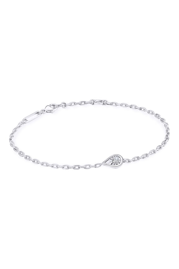 Solitaire Bracelet for Women | Round Shape Lab Created Moissanite Miracle Set Teardrop Bracelets | Cuban Chain Link Bracelets In 14K White Gold Over Sterling Silver Jewelry (0.15Ctw)- 7.00 Inch