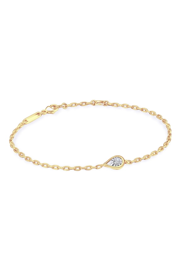Solitaire Bracelet for Women | Round Shape Lab Created Moissanite Miracle Set Teardrop Bracelets | Cuban Chain Link Bracelets In 14K Yellow Gold Over Sterling Silver Jewelry (0.15Ctw)- 7.5 Inch