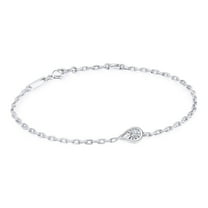 AFFY Solitaire Bracelet for Women | Round Shape Lab Grown Diamond Miracle Set Teardrop Bracelets | Cuban Chain Link Bracelets In 14K White Gold Over Sterling Silver Jewelry (0.15Ctw)- 6.00 Inch