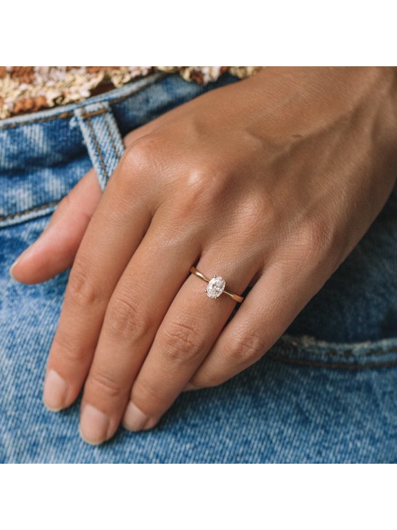 0.85CT Oval Cut Solitaire Moissanite Engagement Ring for Women 10k Yellow Gold Size 4.5