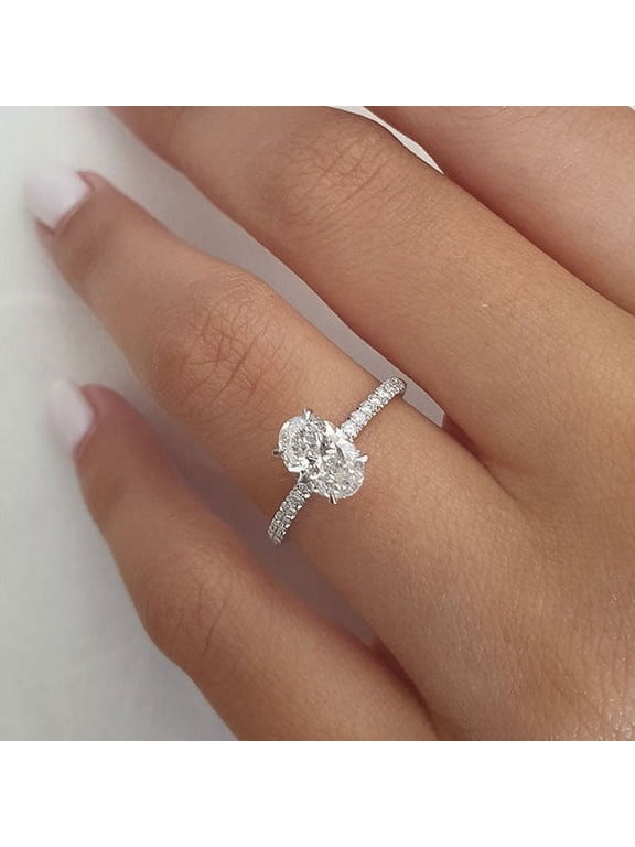 1.00CT Oval Cut Solitaire Hidden Halo Style Moissanite Engagement Ring, DE/VVS Clarity, 14kWhite Gold, Ring Size 7